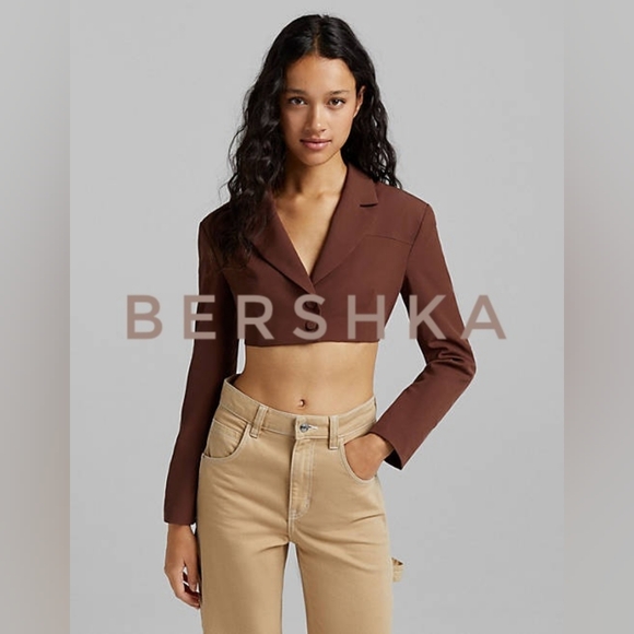 Bershka Brown Open Back Strappy Crop Blazer XL NWT - Picture 7 of 13